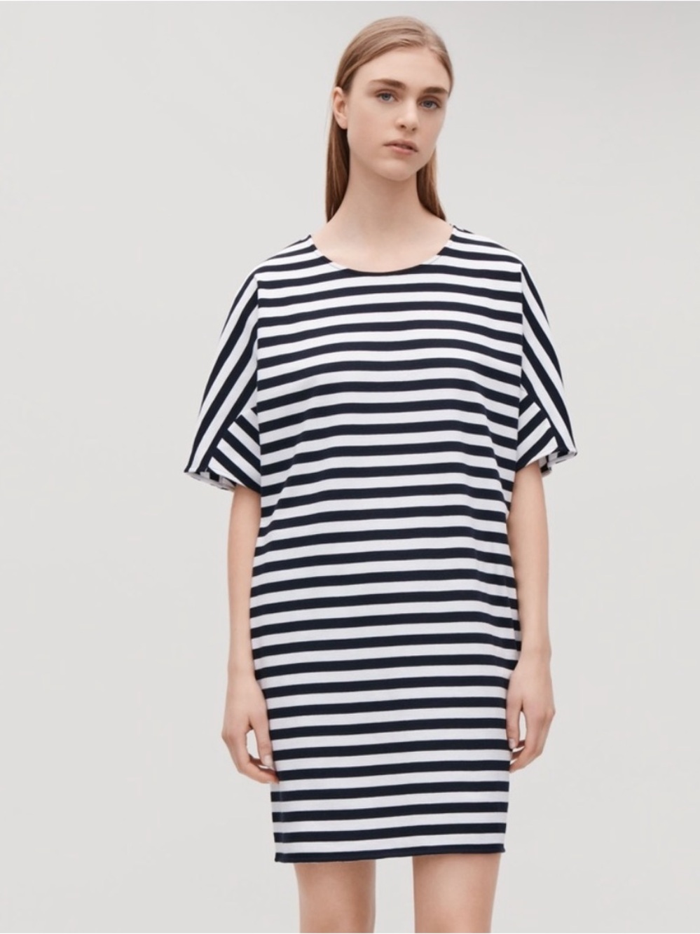 COS Striped Black and White Oversized Short Sleeve Boxy Shirt Dress